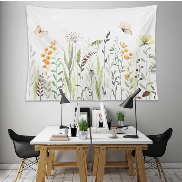 Botanical Flower Garden Plant Butterfly Neutral Modern Room/Dorm Decor Tapestry - Picture 2 of 6